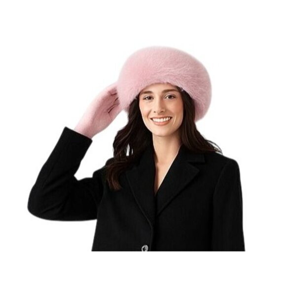 2/$30 Faux Fur Pink OS Mongolian Hat Brimless Plush Fluffy Skiing Riding Warm - Picture 4 of 10